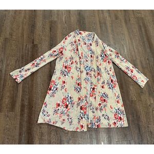 Malibu Touch Women’s Floral Cardigan Sweater Tunic Long Sleeve Open Front Large